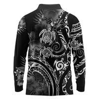 Aloha Hawaii Turtles Floral Long Sleeve Polo Shirt Obsidian Glaze