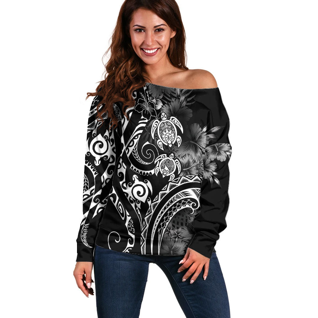 Aloha Hawaii Turtles Floral Off Shoulder Sweater Obsidian Glaze