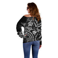 Aloha Hawaii Turtles Floral Off Shoulder Sweater Obsidian Glaze