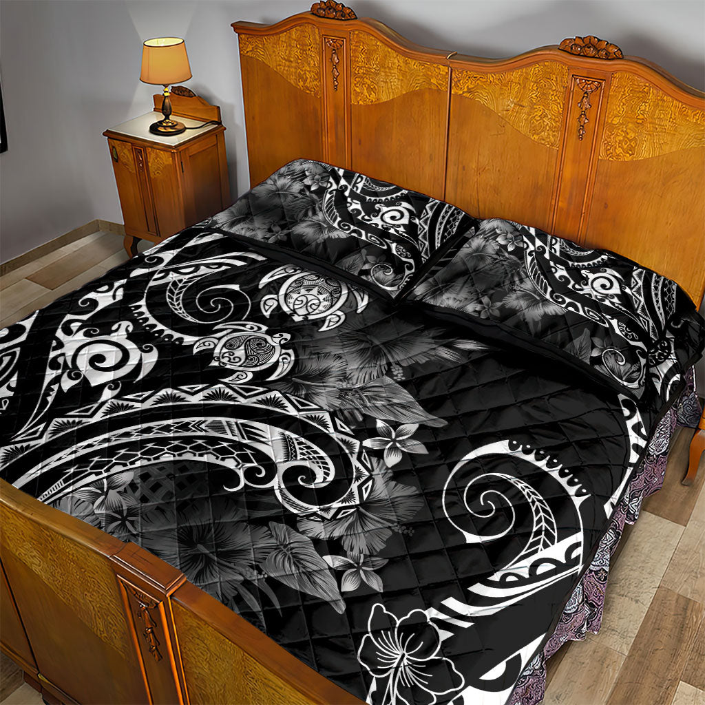 Aloha Hawaii Turtles Floral Quilt Bed Set Obsidian Glaze