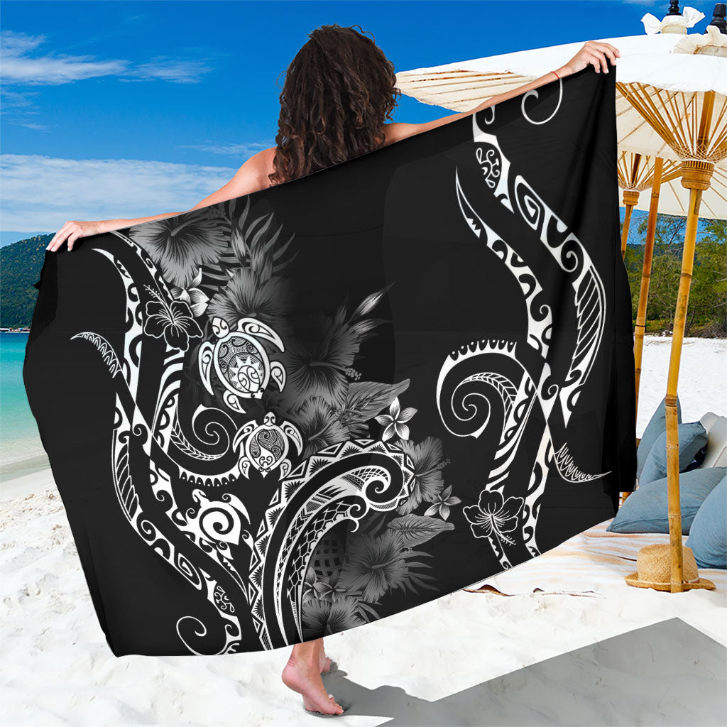 Aloha Hawaii Turtles Floral Sarong Obsidian Glaze LT7 One Size 44 x 66 inches Black - Polynesian Pride