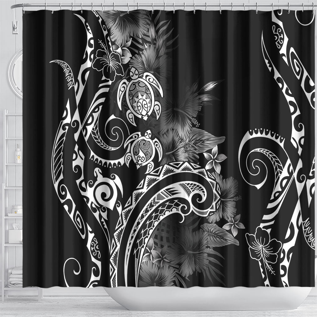 Aloha Hawaii Turtles Floral Shower Curtain Obsidian Glaze