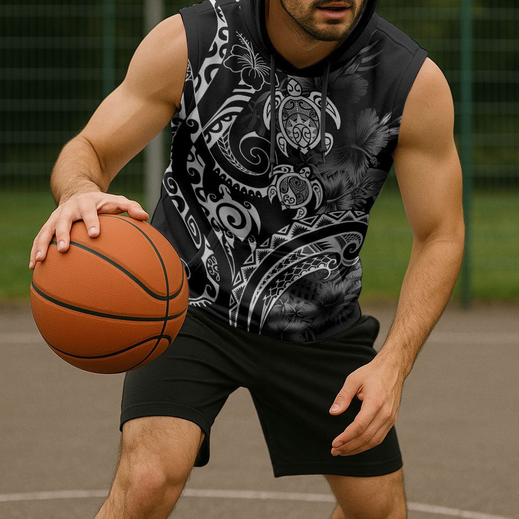 Aloha Hawaii Turtles Floral Sleeveless Hoodie Obsidian Glaze