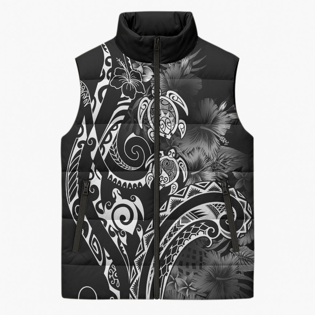 Aloha Hawaii Turtles Floral Sleeveless Puffer Jacket Obsidian Glaze