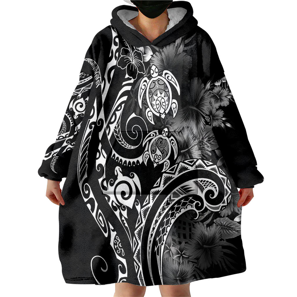 Aloha Hawaii Turtles Floral Wearable Blanket Hoodie Obsidian Glaze