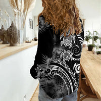 Aloha Hawaii Turtles Floral Women Casual Shirt Obsidian Glaze