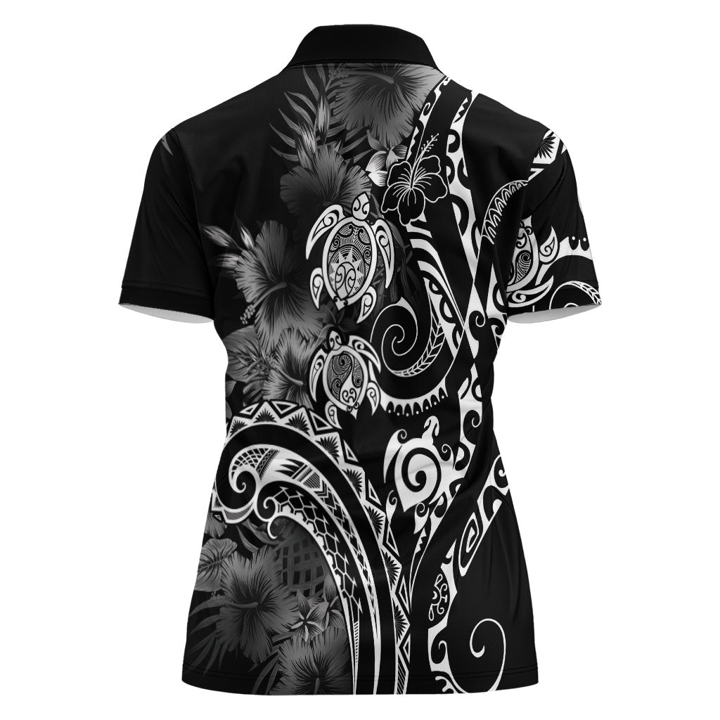 Aloha Hawaii Turtles Floral Women Polo Shirt Obsidian Glaze