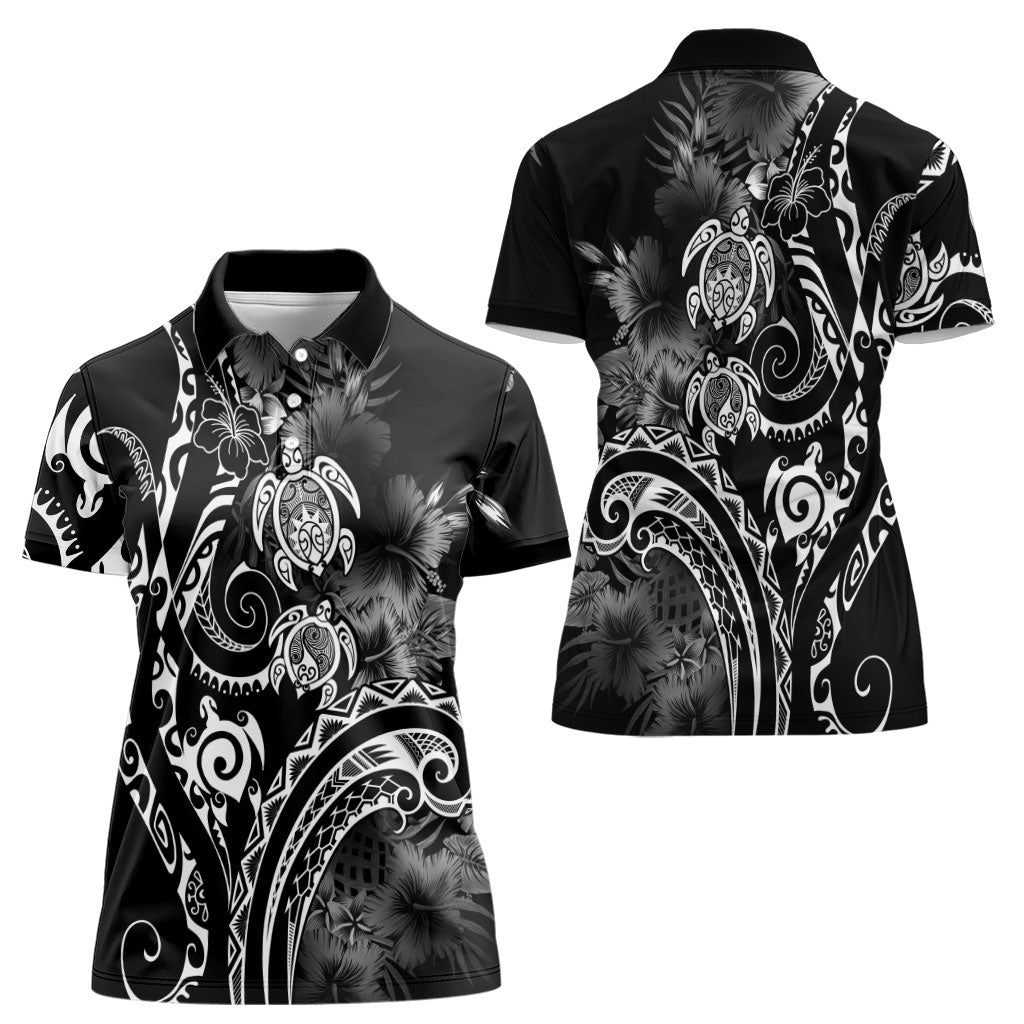 Aloha Hawaii Turtles Floral Women Polo Shirt Obsidian Glaze