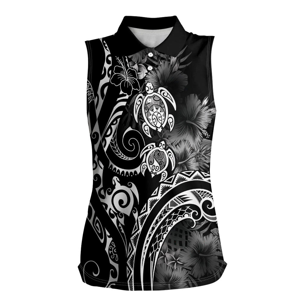 Aloha Hawaii Turtles Floral Women Sleeveless Polo Shirt Obsidian Glaze