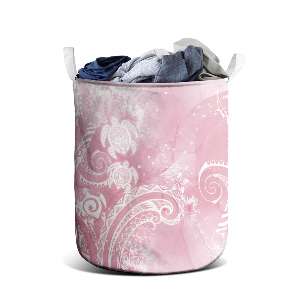 Aloha Hawaii Turtles Floral Laundry Basket Pink Marbles Glaze