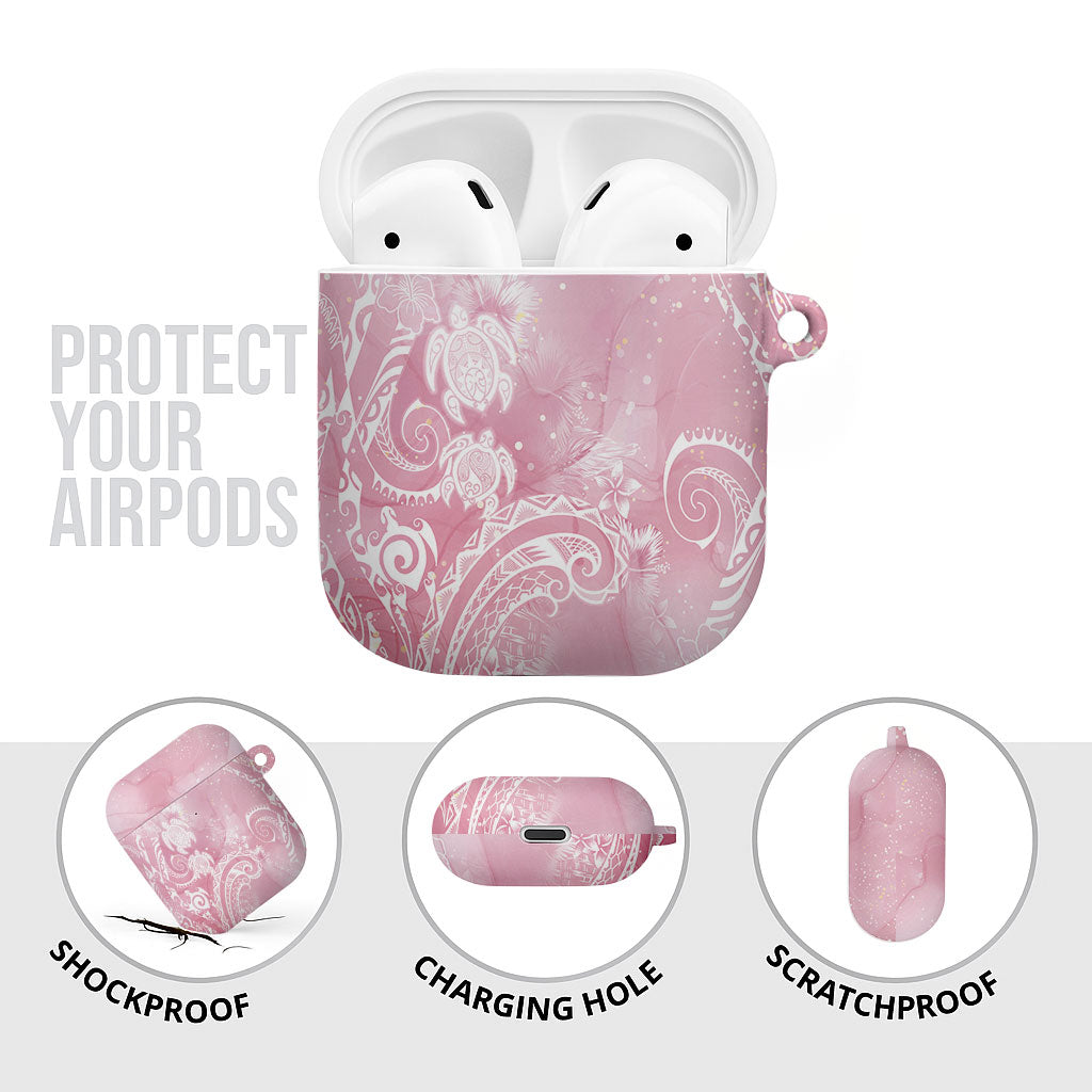 Aloha Hawaii Turtles Floral AirPods Case Pink Marbles Glaze
