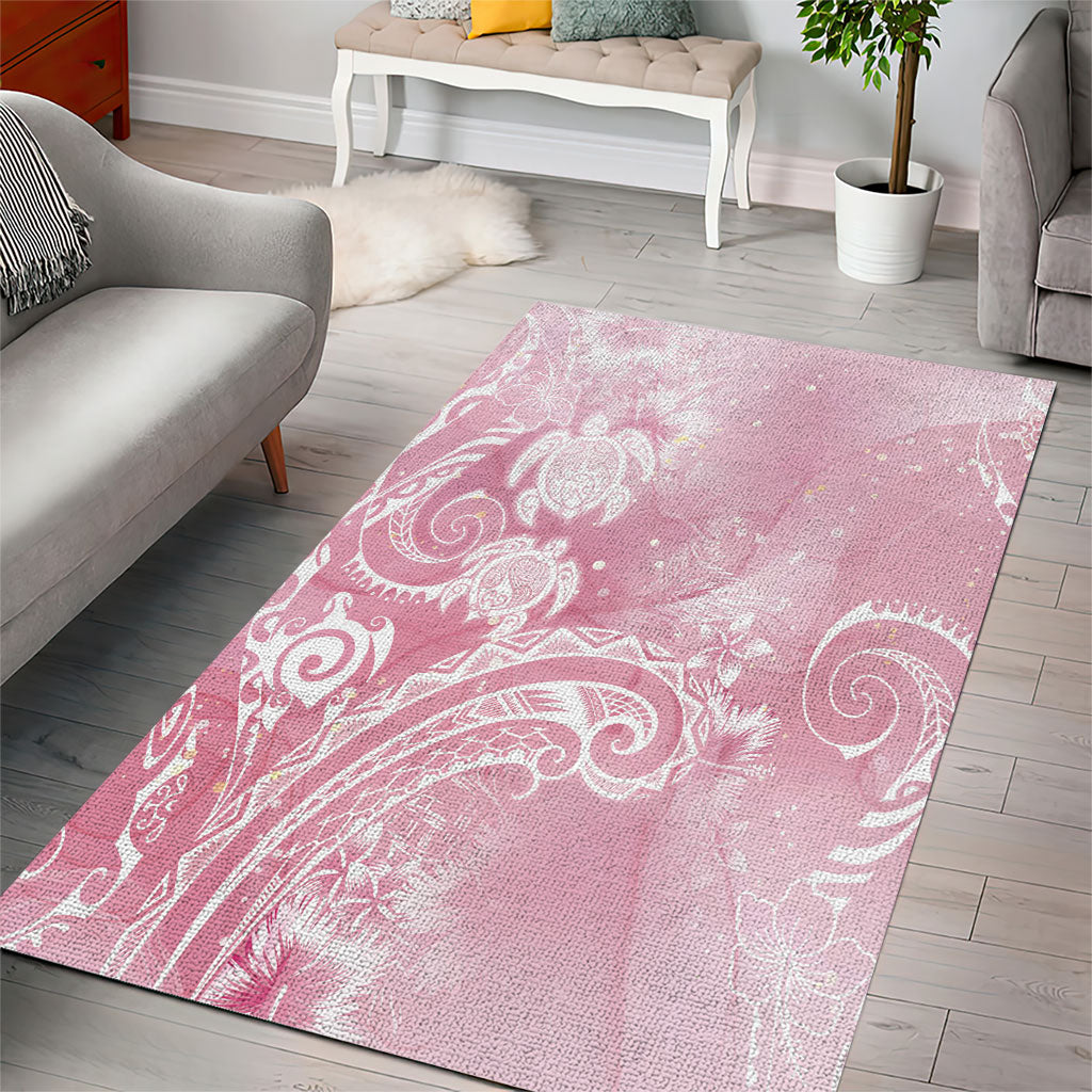 Aloha Hawaii Turtles Floral Area Rug Pink Marbles Glaze