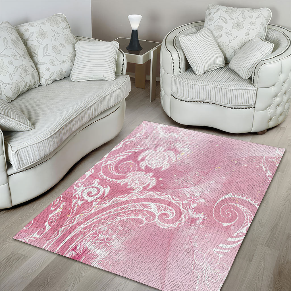 Aloha Hawaii Turtles Floral Area Rug Pink Marbles Glaze