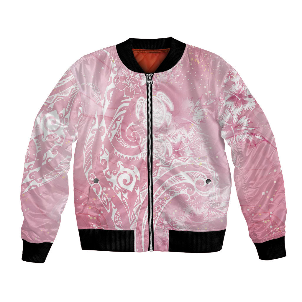 Aloha Hawaii Turtles Floral Bomber Jacket Pink Marbles Glaze LT7 Unisex Pink - Polynesian Pride