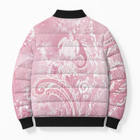 Aloha Hawaii Turtles Floral Bomber Puffer Jacket Pink Marbles Glaze