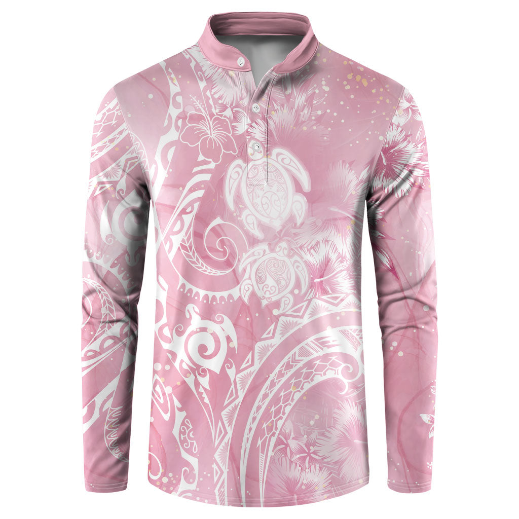 Aloha Hawaii Turtles Floral Button Sweatshirt Pink Marbles Glaze