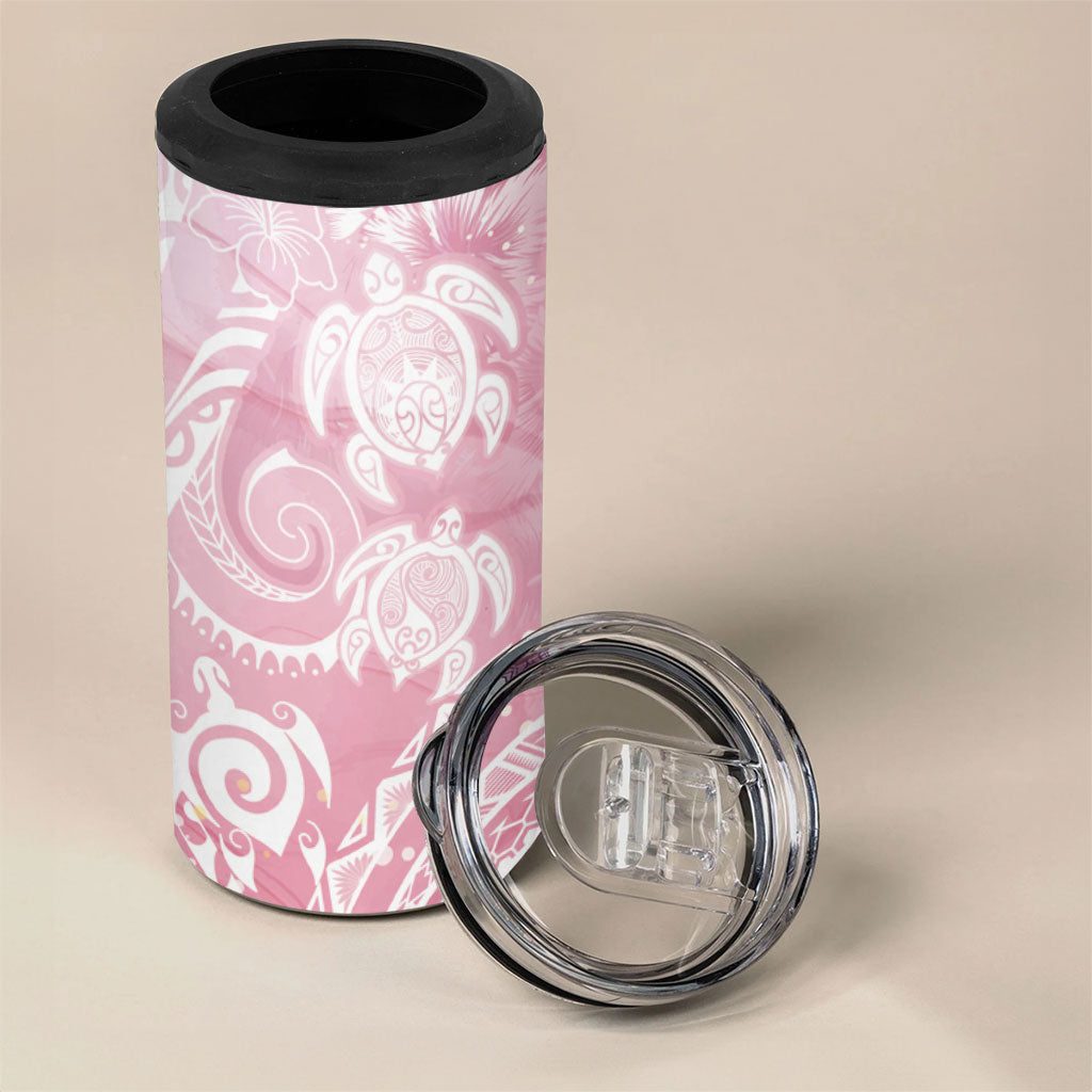 Aloha Hawaii Turtles Floral 4 in 1 Can Cooler Tumbler Pink Marbles Glaze