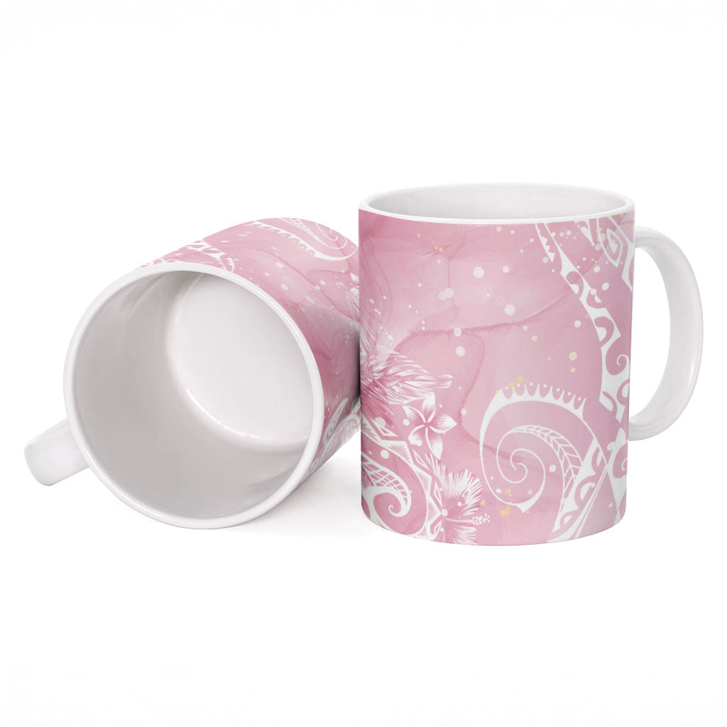 Aloha Hawaii Turtles Floral Ceramic Mug Pink Marbles Glaze