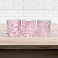 Aloha Hawaii Turtles Floral Ceramic Mug Pink Marbles Glaze