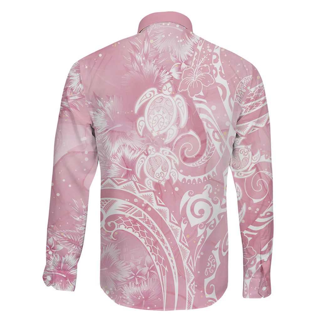 Aloha Hawaii Turtles Floral Family Matching Long Sleeve Bodycon Dress and Hawaiian Shirt Pink Marbles Glaze
