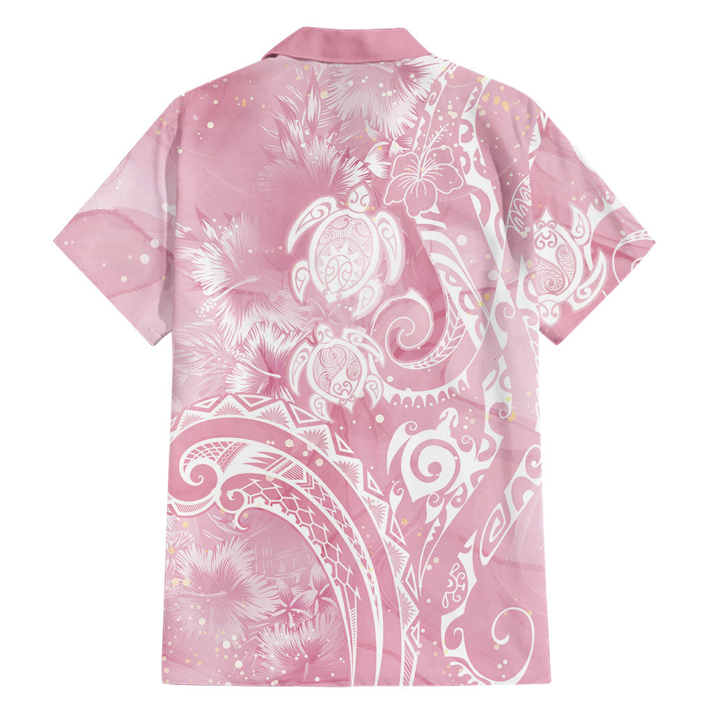 Aloha Hawaii Turtles Floral Family Matching Off The Shoulder Long Sleeve Dress and Hawaiian Shirt Pink Marbles Glaze