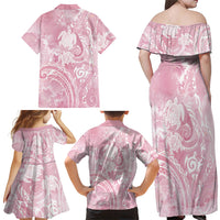 Aloha Hawaii Turtles Floral Family Matching Off Shoulder Maxi Dress and Hawaiian Shirt Pink Marbles Glaze