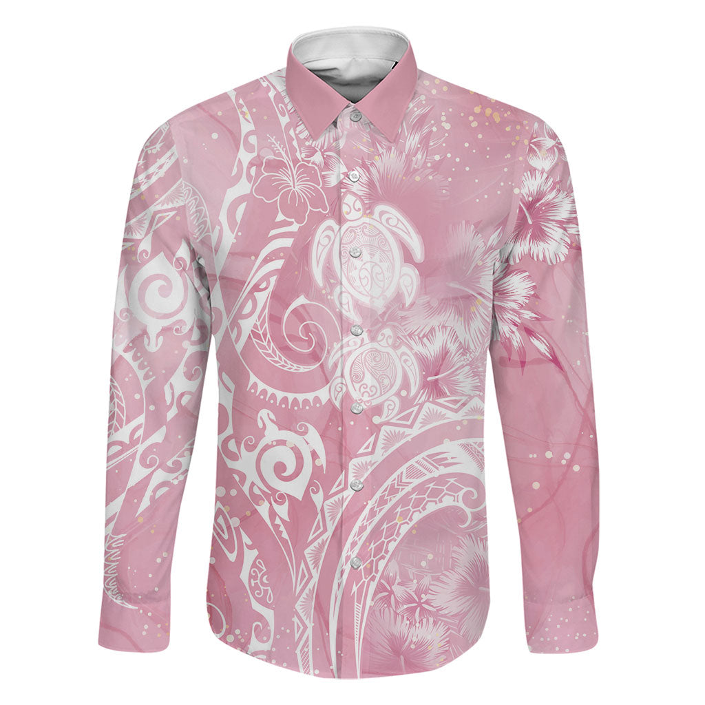 Aloha Hawaii Turtles Floral Family Matching Off Shoulder Maxi Dress and Hawaiian Shirt Pink Marbles Glaze