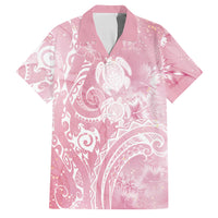 Aloha Hawaii Turtles Floral Family Matching Off Shoulder Short Dress and Hawaiian Shirt Pink Marbles Glaze