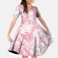 Aloha Hawaii Turtles Floral Family Matching Short Sleeve Bodycon Dress and Hawaiian Shirt Pink Marbles Glaze
