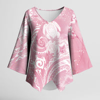 Aloha Hawaii Turtles Floral Kimono Sleeve Blouse Pink Marbles Glaze