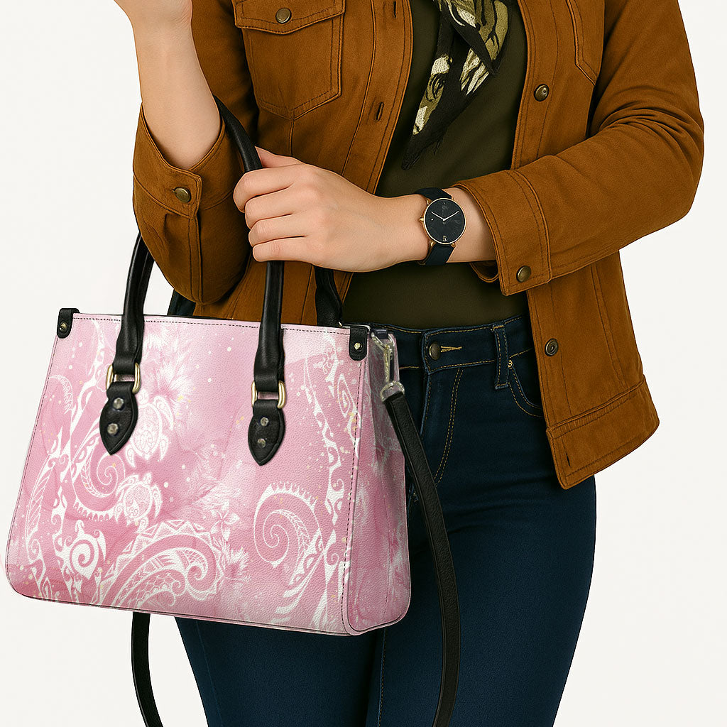 Aloha Hawaii Turtles Floral Leather Bag Pink Marbles Glaze