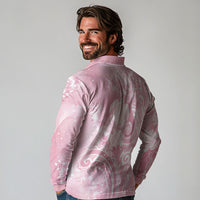 Aloha Hawaii Turtles Floral Long Sleeve Polo Shirt Pink Marbles Glaze