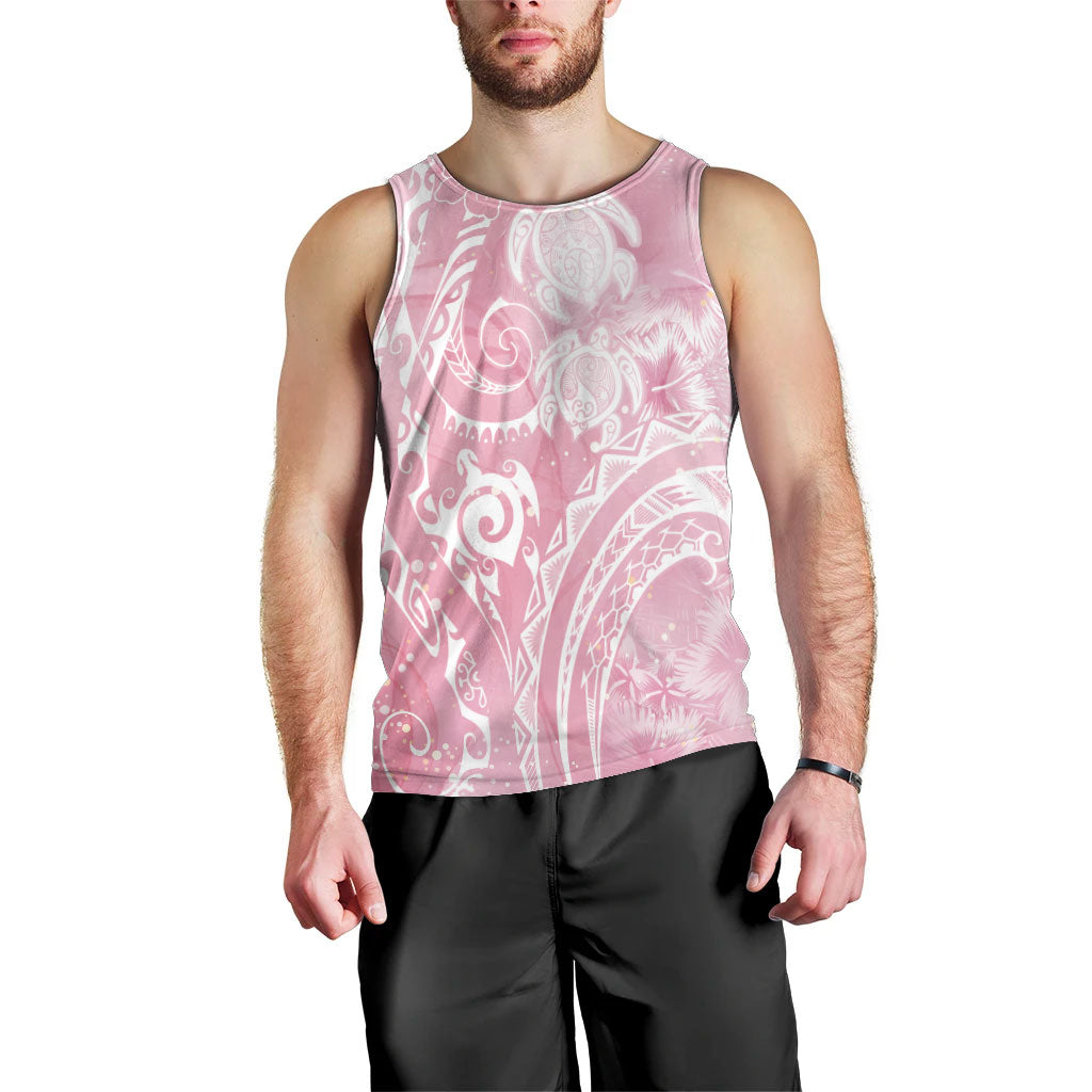 Aloha Hawaii Turtles Floral Men Tank Top Pink Marbles Glaze