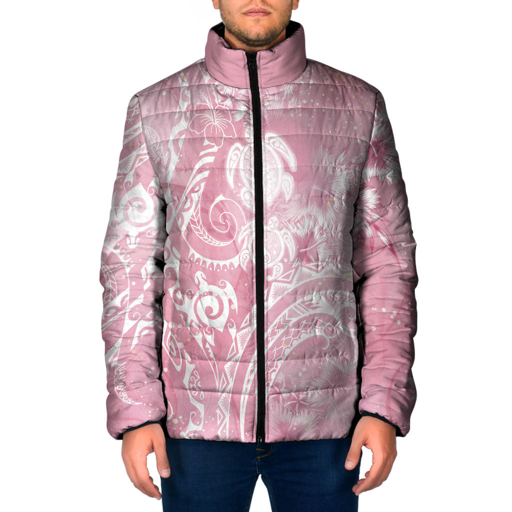 Aloha Hawaii Turtles Floral Padded Jacket Pink Marbles Glaze