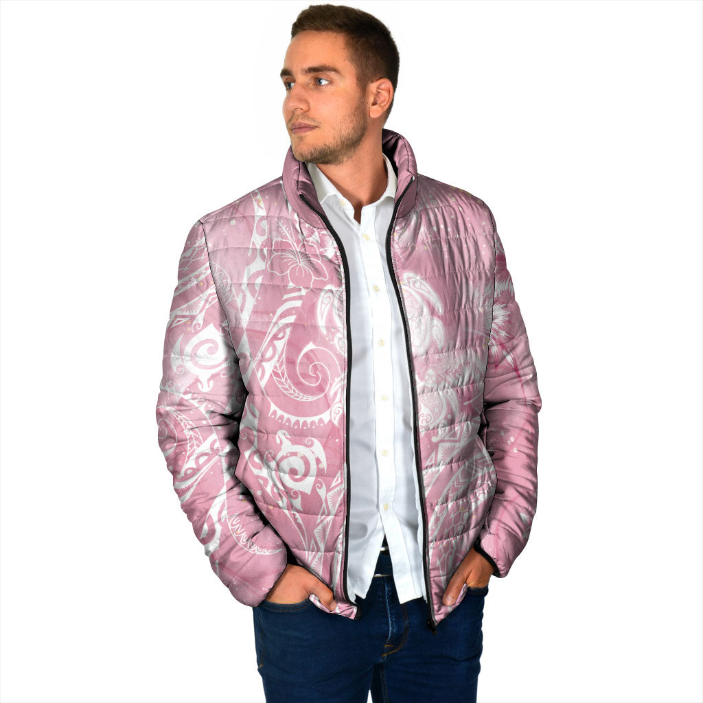Aloha Hawaii Turtles Floral Padded Jacket Pink Marbles Glaze