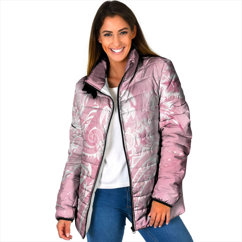 Aloha Hawaii Turtles Floral Padded Jacket Pink Marbles Glaze