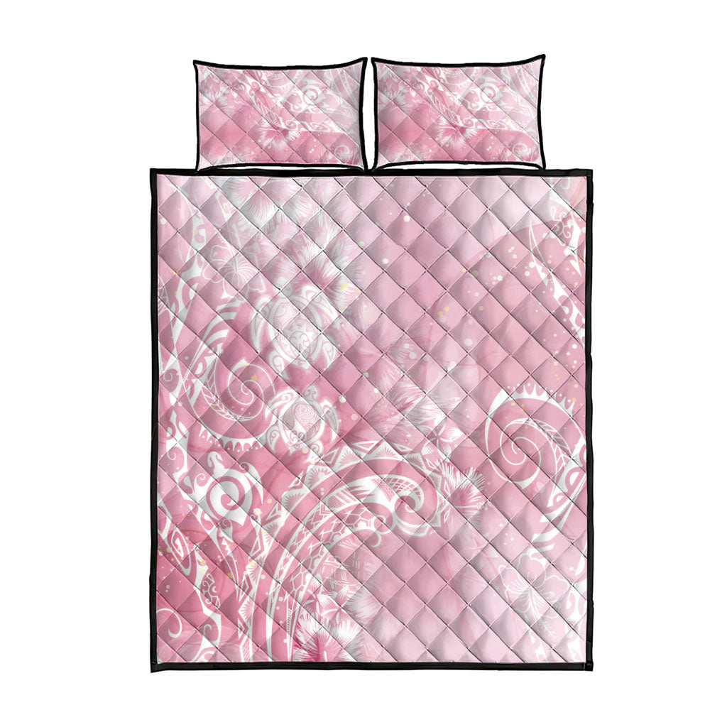 Aloha Hawaii Turtles Floral Quilt Bed Set Pink Marbles Glaze