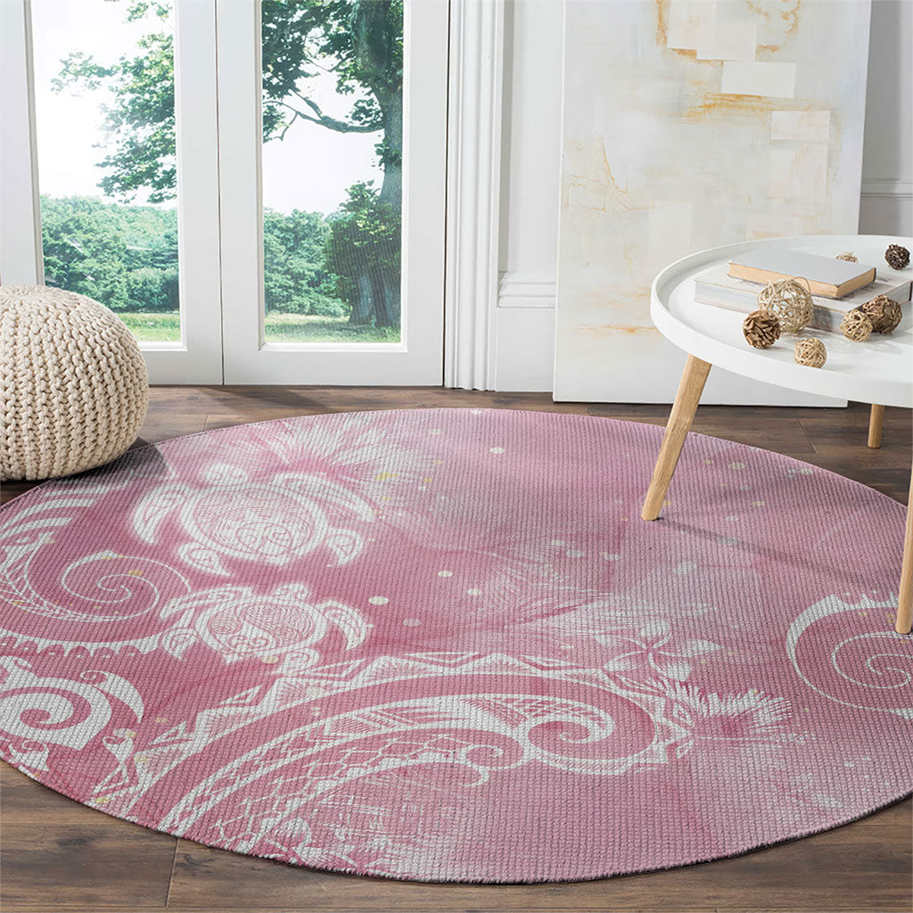 Aloha Hawaii Turtles Floral Round Carpet Pink Marbles Glaze