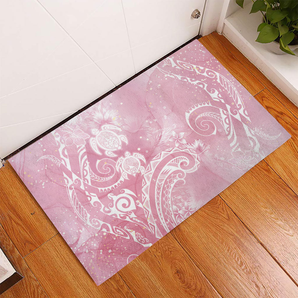 Aloha Hawaii Turtles Floral Rubber Doormat Pink Marbles Glaze
