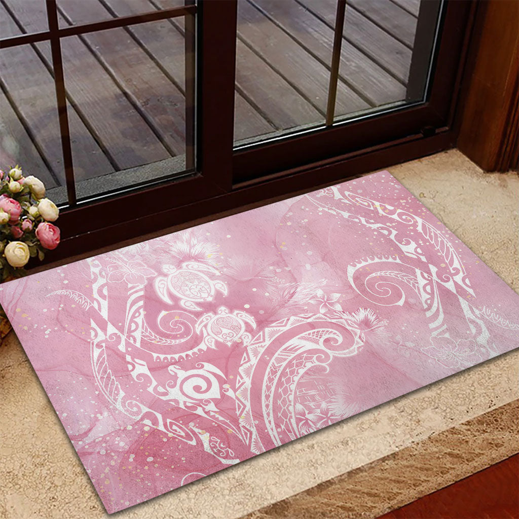 Aloha Hawaii Turtles Floral Rubber Doormat Pink Marbles Glaze