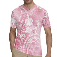 Aloha Hawaii Turtles Floral Rugby Jersey Pink Marbles Glaze