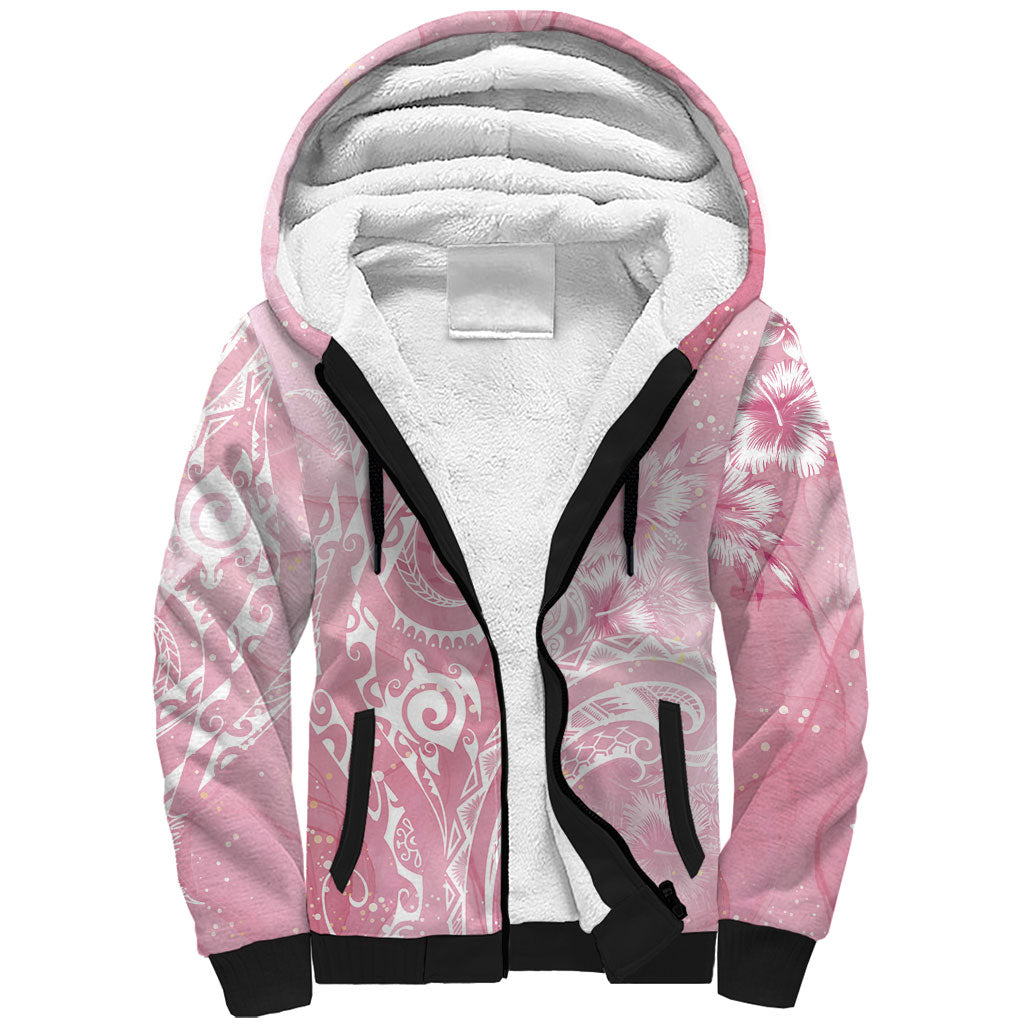 Aloha Hawaii Turtles Floral Sherpa Hoodie Pink Marbles Glaze