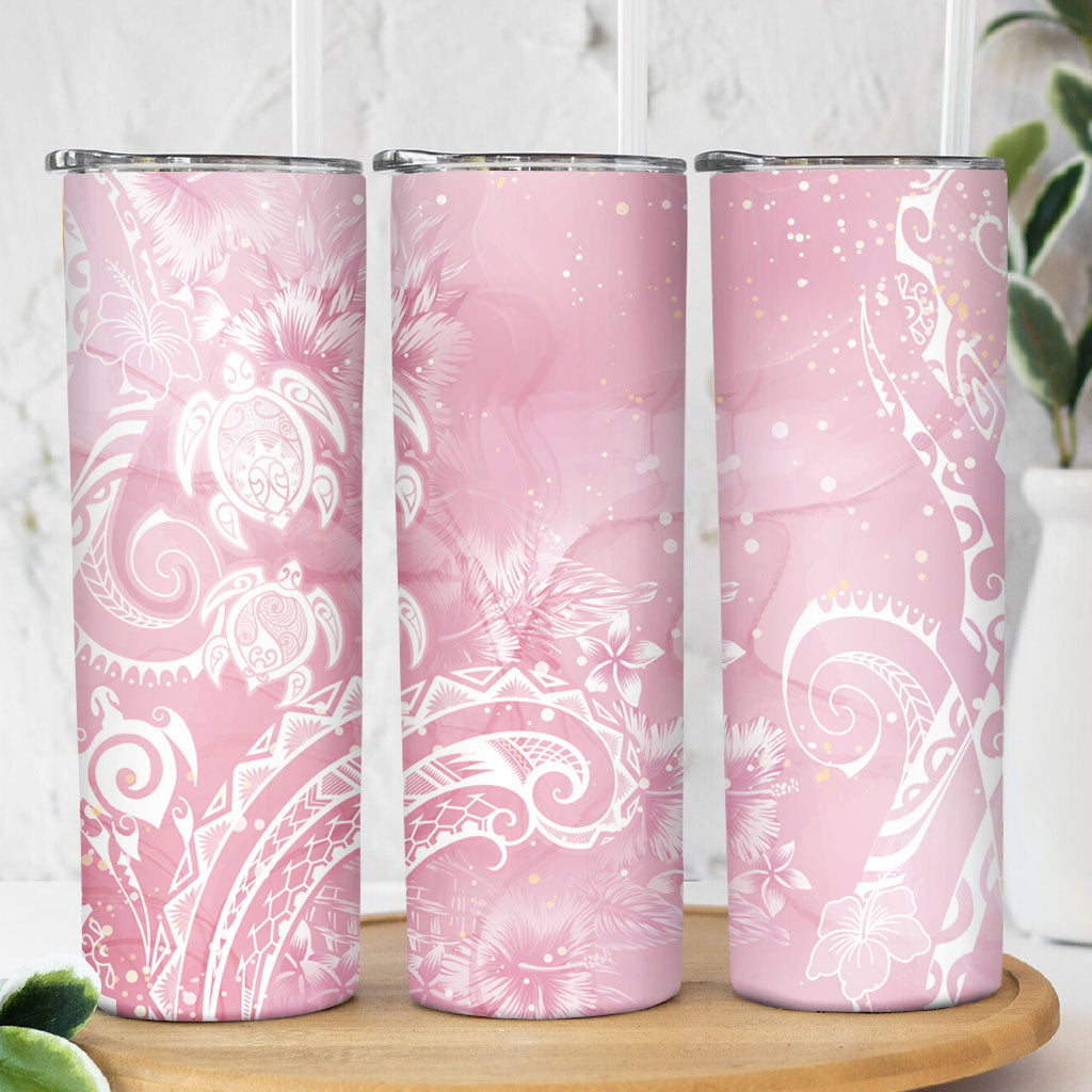 Aloha Hawaii Turtles Floral Skinny Tumbler Pink Marbles Glaze