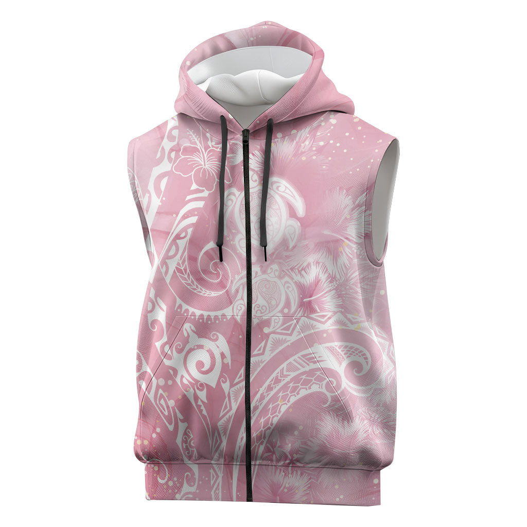 Aloha Hawaii Turtles Floral Sleeveless Zip Hoodie Pink Marbles Glaze