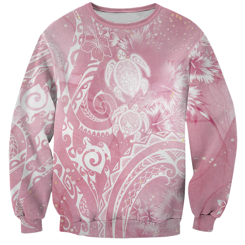 Aloha Hawaii Turtles Floral Sweatshirt Pink Marbles Glaze