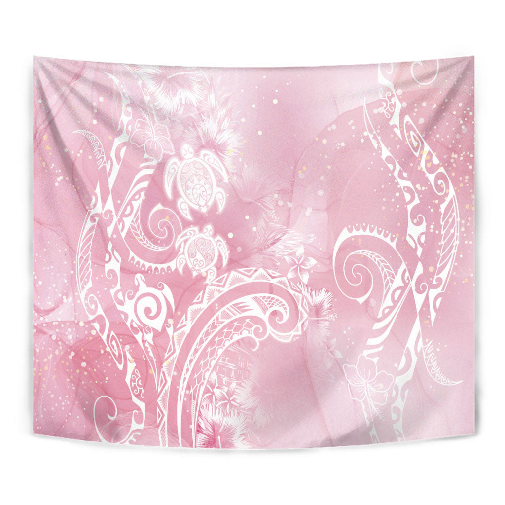 Aloha Hawaii Turtles Floral Tapestry Pink Marbles Glaze