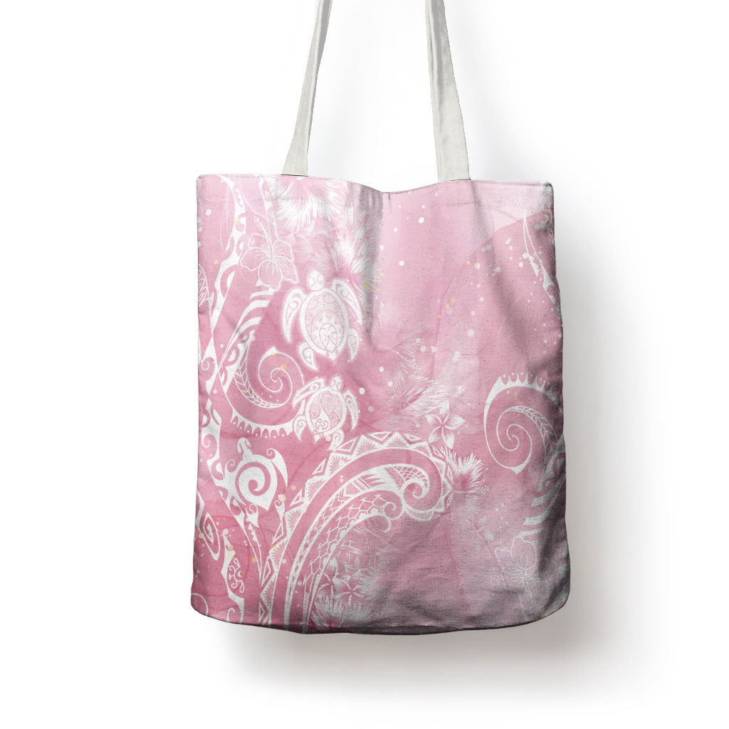 Aloha Hawaii Turtles Floral Tote Bag Pink Marbles Glaze