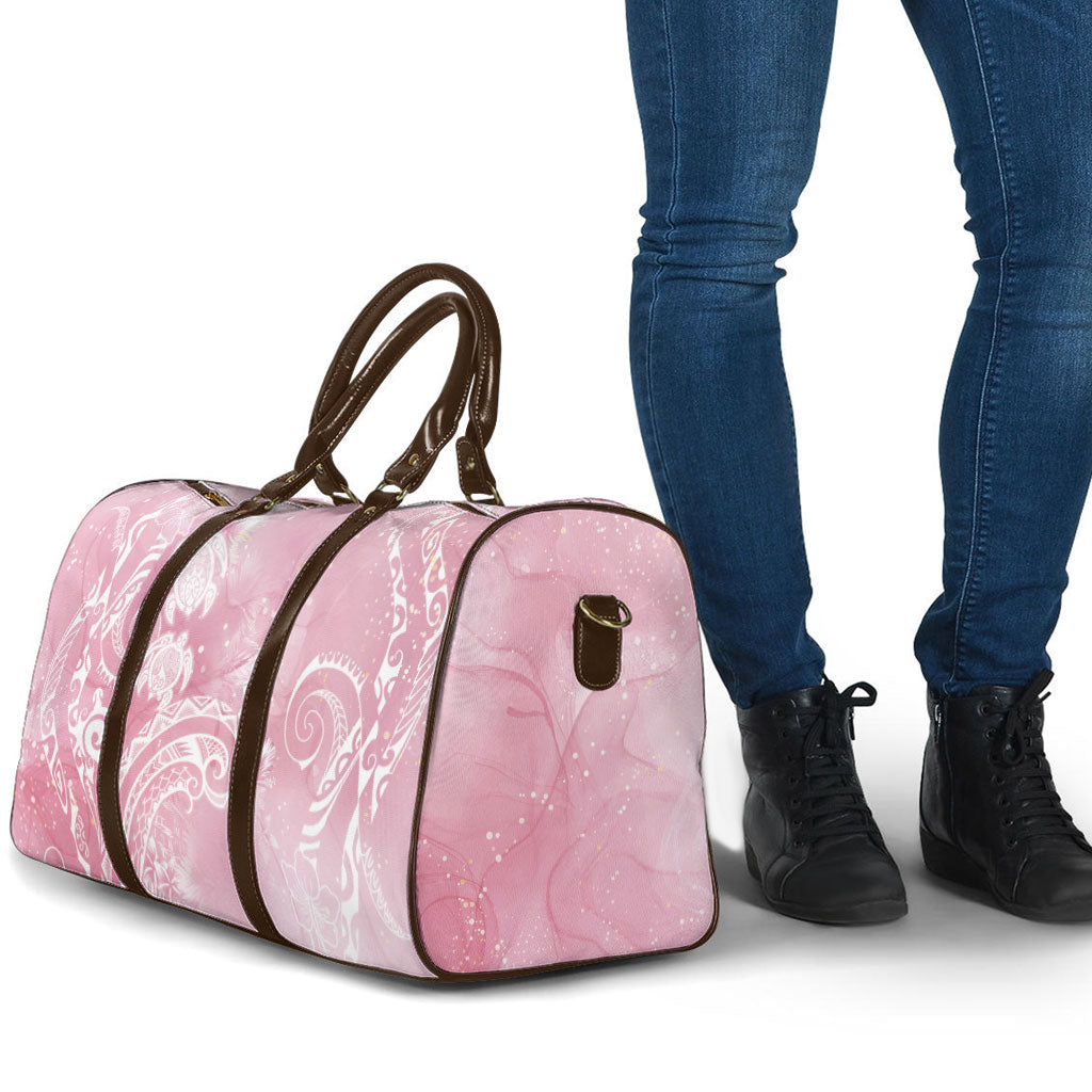Aloha Hawaii Turtles Floral Travel Bag Pink Marbles Glaze