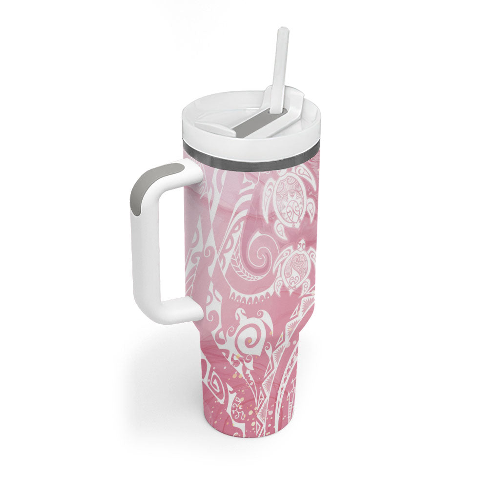 Aloha Hawaii Turtles Floral Tumbler With Handle Pink Marbles Glaze