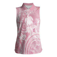 Aloha Hawaii Turtles Floral Women Sleeveless Polo Shirt Pink Marbles Glaze